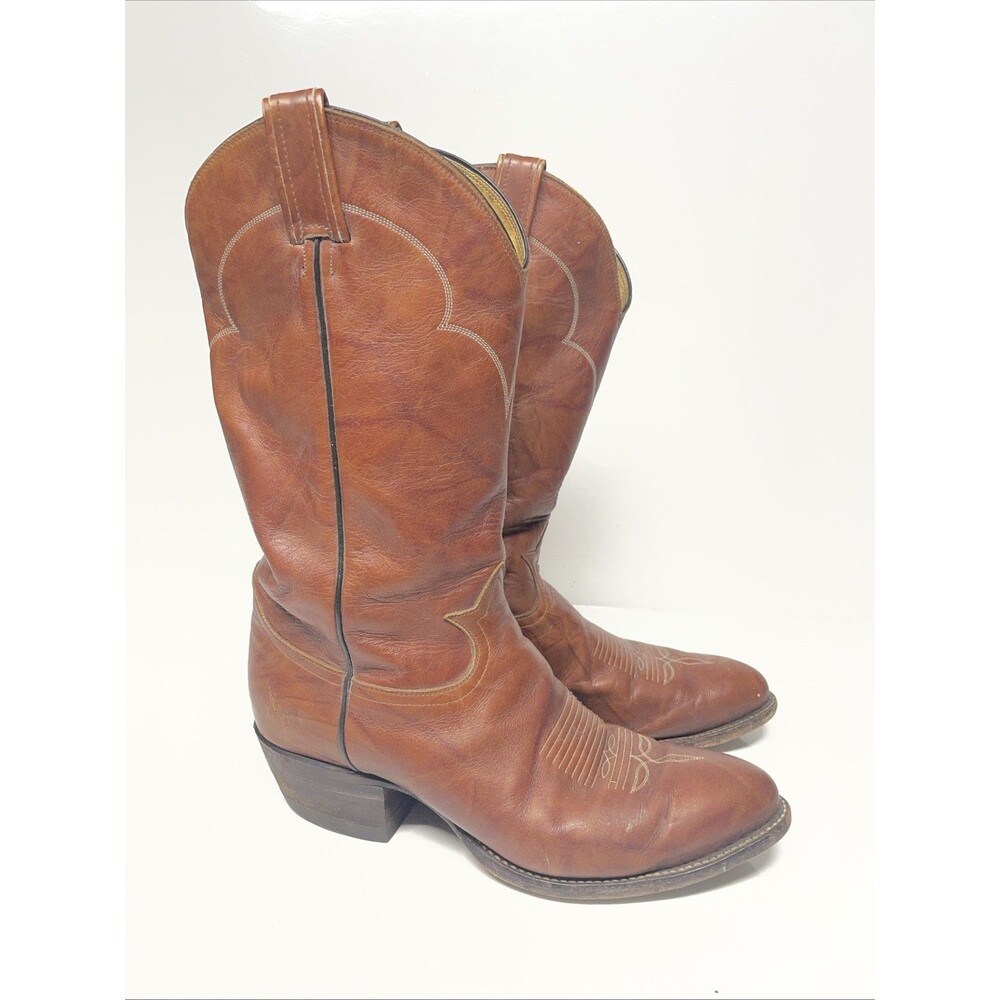 VTG Tony Lama Cowboy Western Boots Men's Size 10 D Brown Leather 5084
